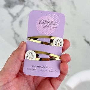 White Rainbow Shape Handmade Polymer Clay Hair Clips Set of Two
